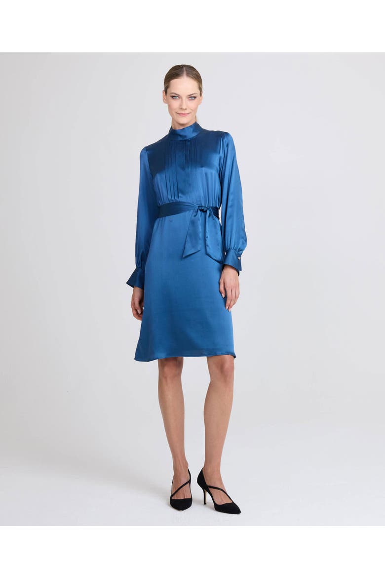 Cara Silk Pleated Tie Neck Dress, Main, color, Lagoon Blue