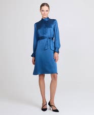 Really Wild Clothing Cara Silk Pleated Tie Neck Dress