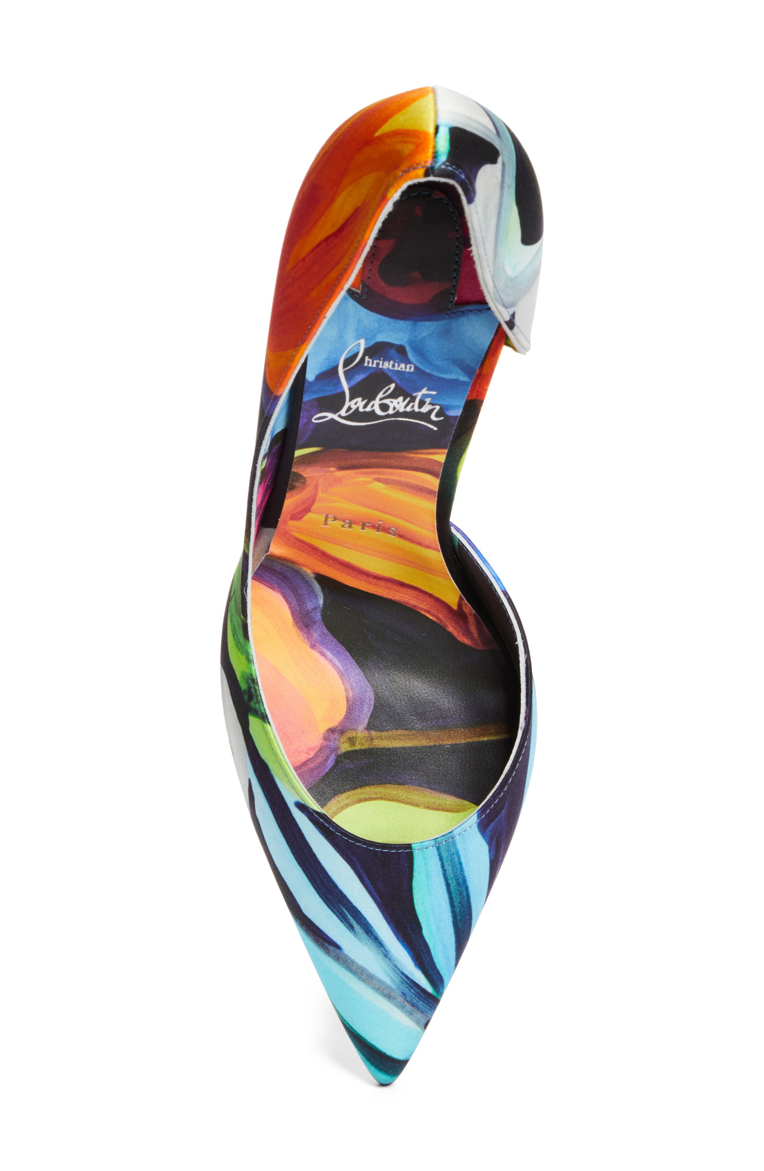 Iriza Flower Pointed Toe Half d'Orsay Pump, Alternate, color, ORANGE MULTI/ LIN MULTI