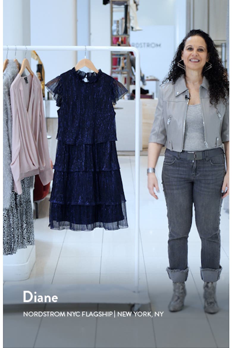 Crinkle Tiered Metallic Flutter Sleeve Dress video