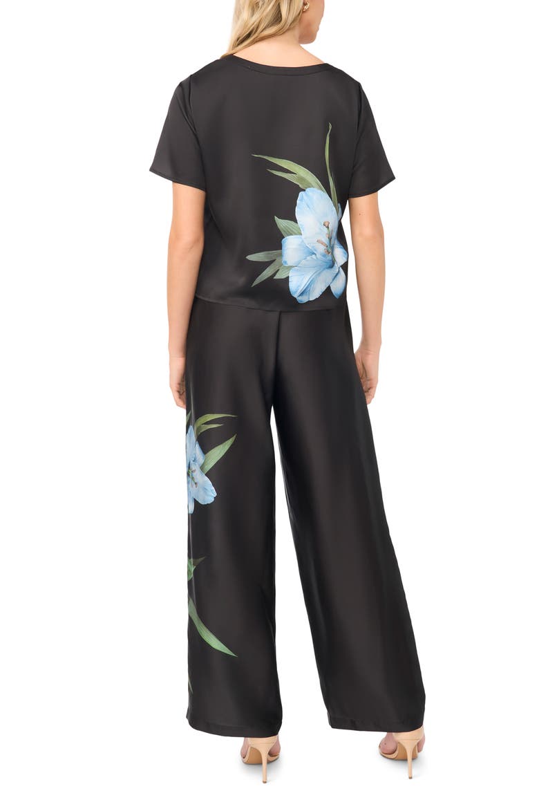 Floral Wide Leg Pull-On Pants, Alternate, color, BLACK/ SKY