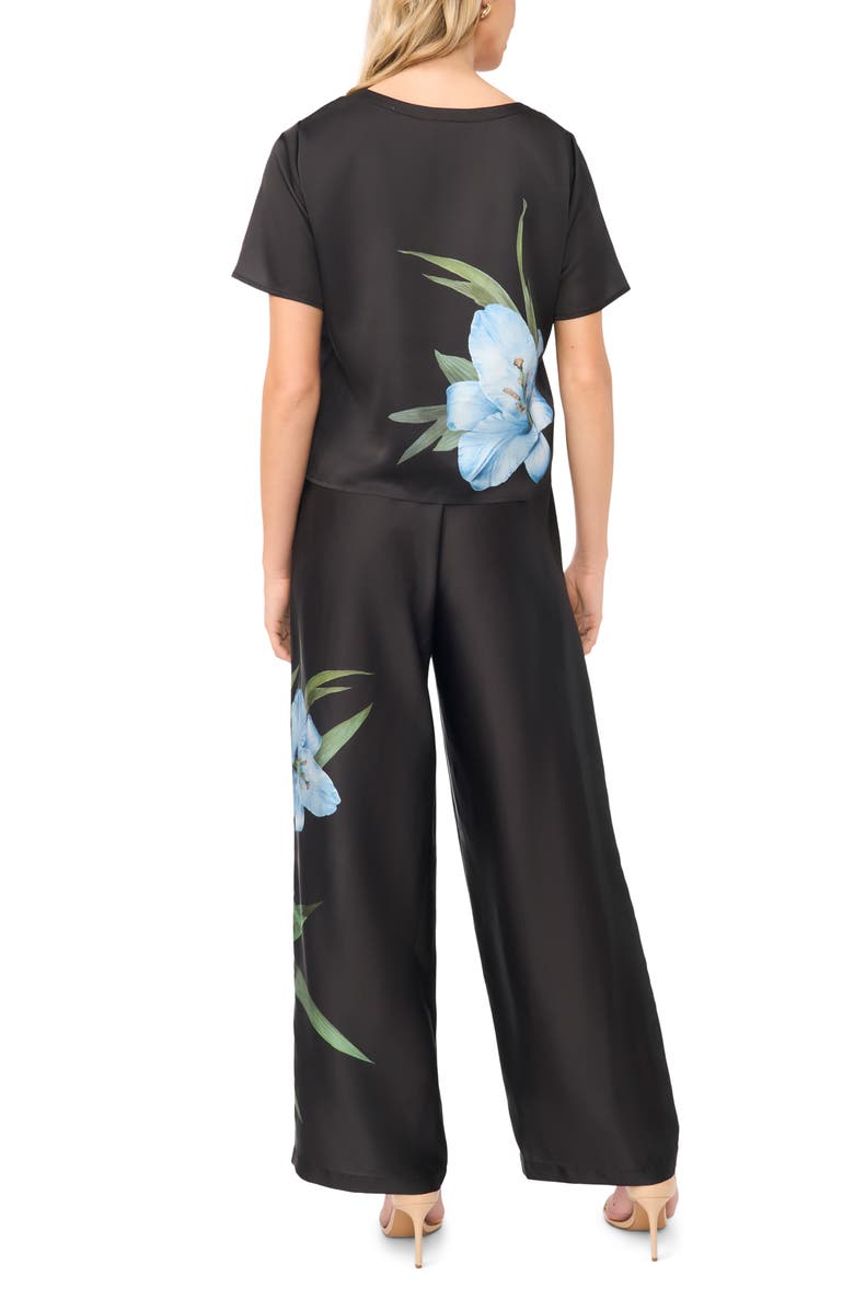 Vince Camuto Floral Wide Leg Pull-On Pants, Alternate, color, Black/ Sky