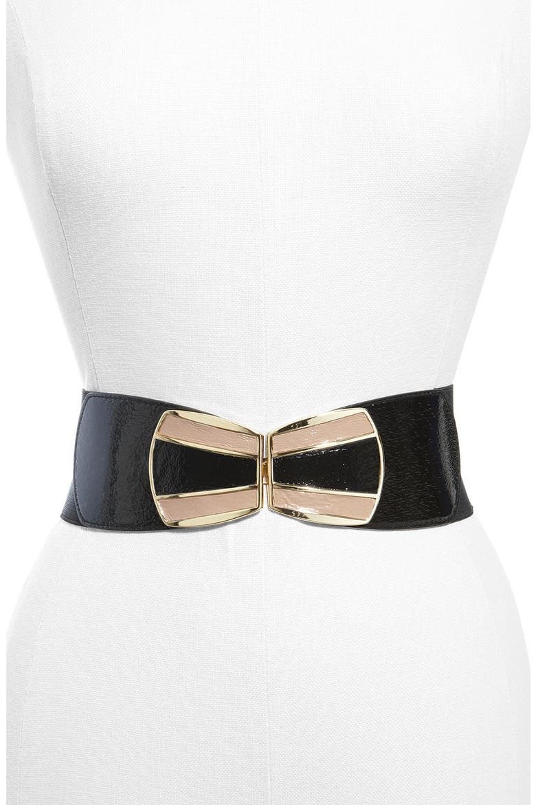 Lodis 'Astor Deco Buckle' Stretch Belt, Main, color, BLACK