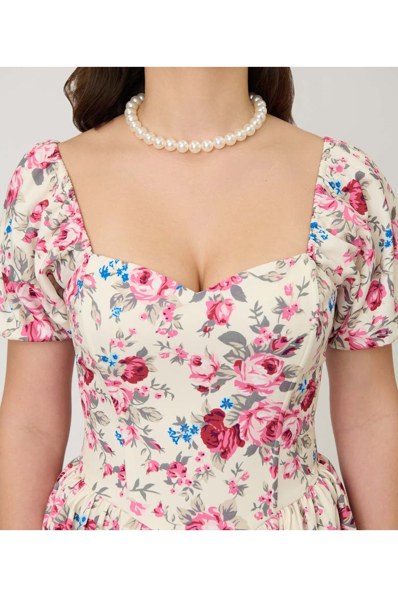 Puff Sleeve Swing Dress, Alternate, color, White w/ Floral Print