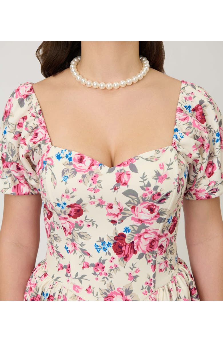 Smak Parlour Puff Sleeve Swing Dress, Alternate, color, White W/ Floral Print