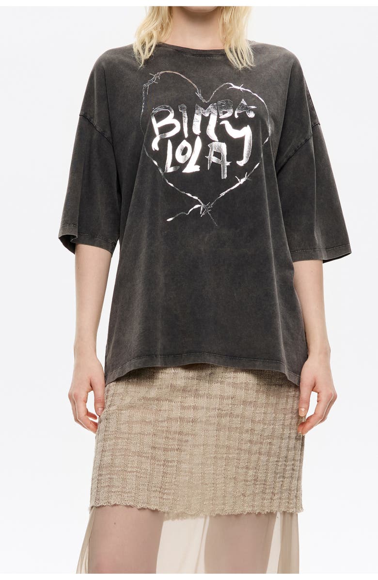 Bimba y Lola Heart Logo T-Shirt, Main, color, Washed Black