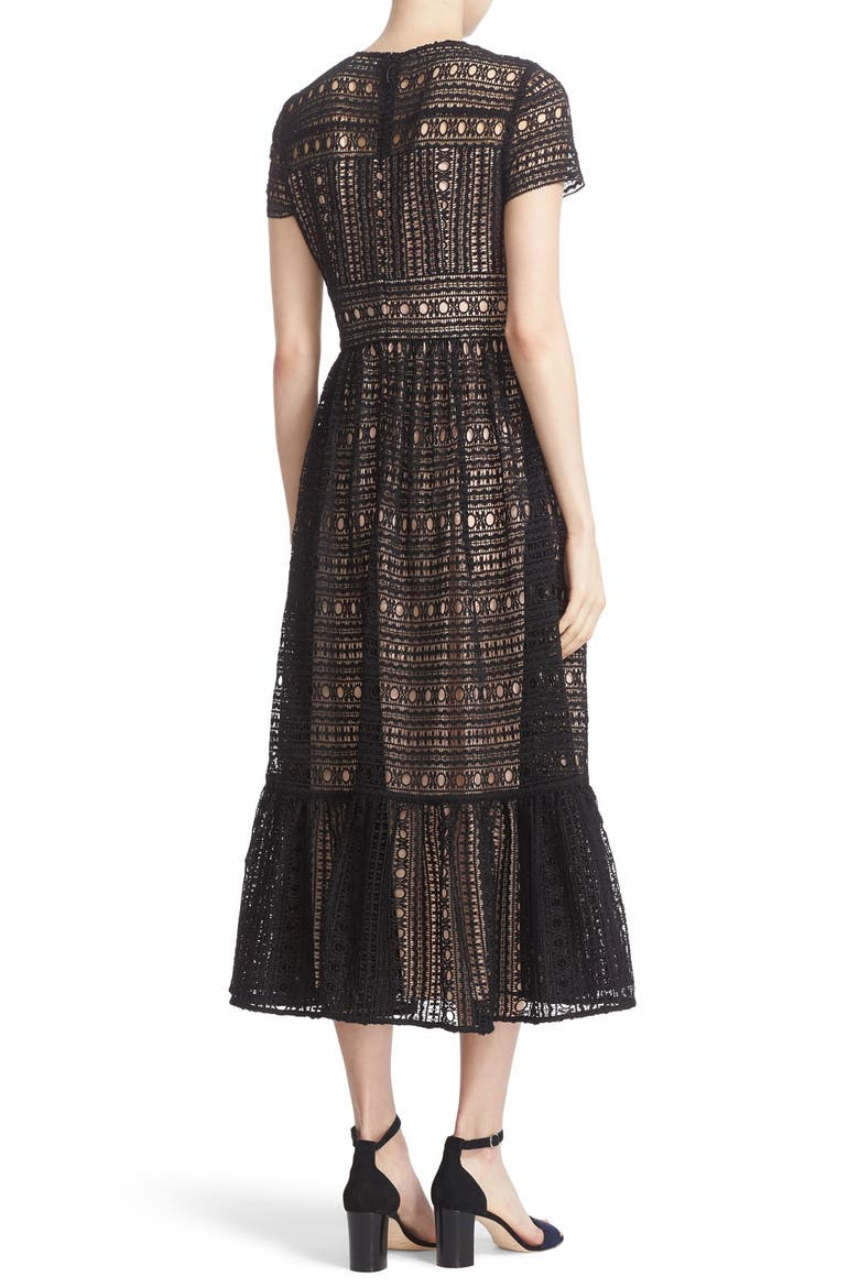 lace midi dress, Alternate, color, BLACK