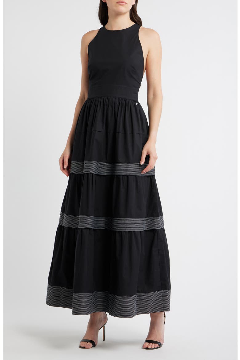 Open Back Cotton Poplin Midi Dress, Main, color, BLACK