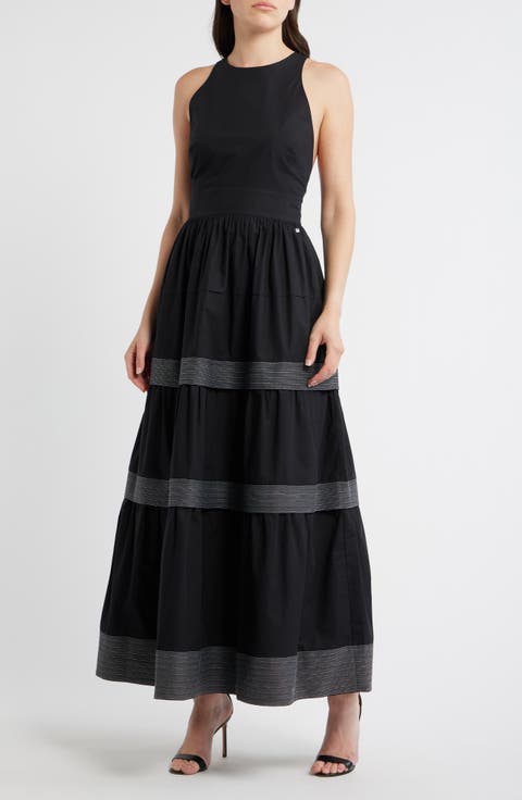 Open Back Cotton Poplin Midi Dress