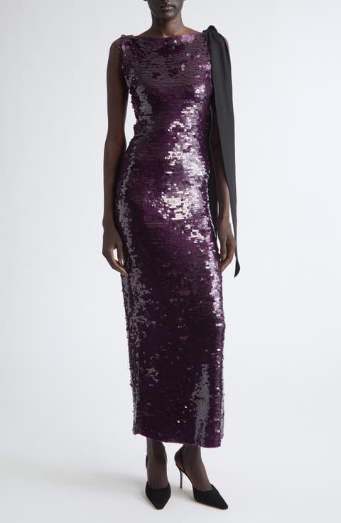 Sequin Bateau Neck Column Gown