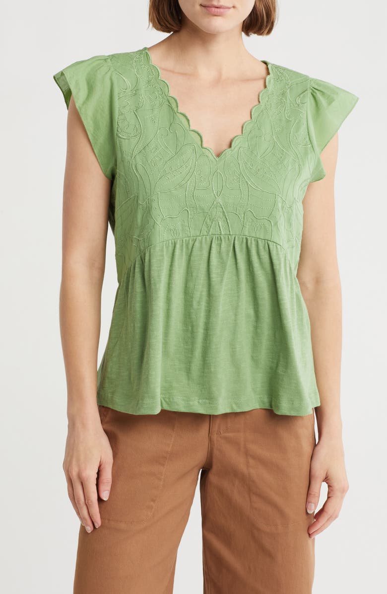 Democracy Embroidered Peplum Top, Main, color, Willow Green