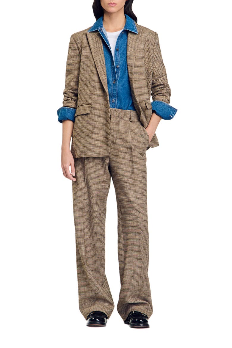 Micro houndstooth trousers, Alternate, color, Brown