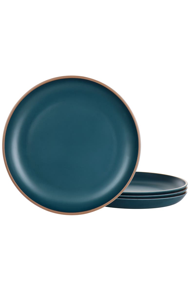 Gibson Home Rockabye 4 Piece Melamine Dinner Plate Set, Main, color, Dark Teal