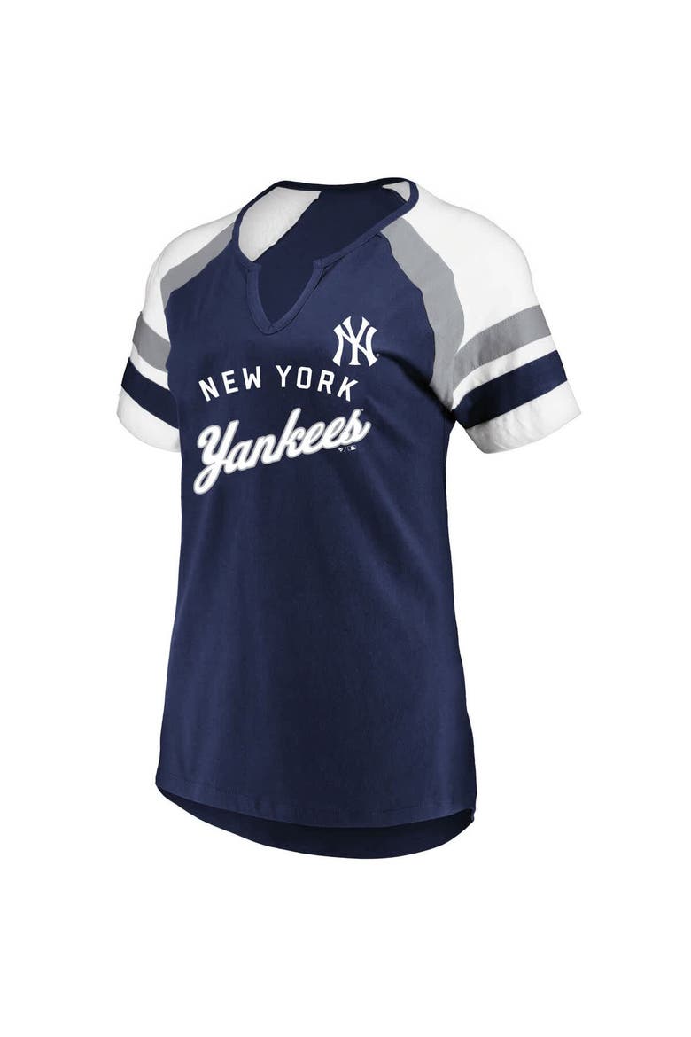 Women's Profile  Navy New York Yankees Arched Notch Neck T-Shirt, Alternate, color, Navy