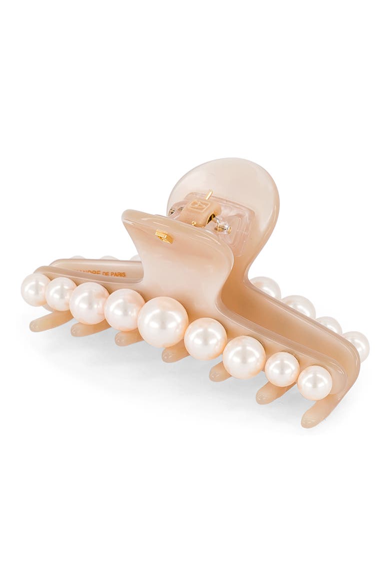 Goncourt aceate and pearls hair clip, Main, color, BEIGE