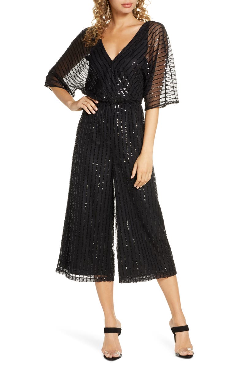 BB Dakota by Steve Madden BB Dakota She's Sparkling Sequin Beaded Jumpsuit, Main, color, 