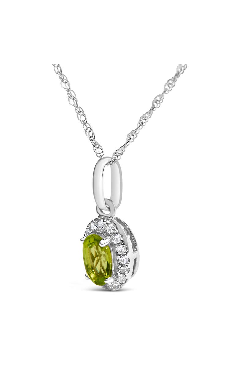 Haus of Brilliance 10K White Gold 5x3mm Gemstone and Diamond Accent Halo Oval Shape 18" Pendant Necklace, Alternate, color, Green Peridot | White