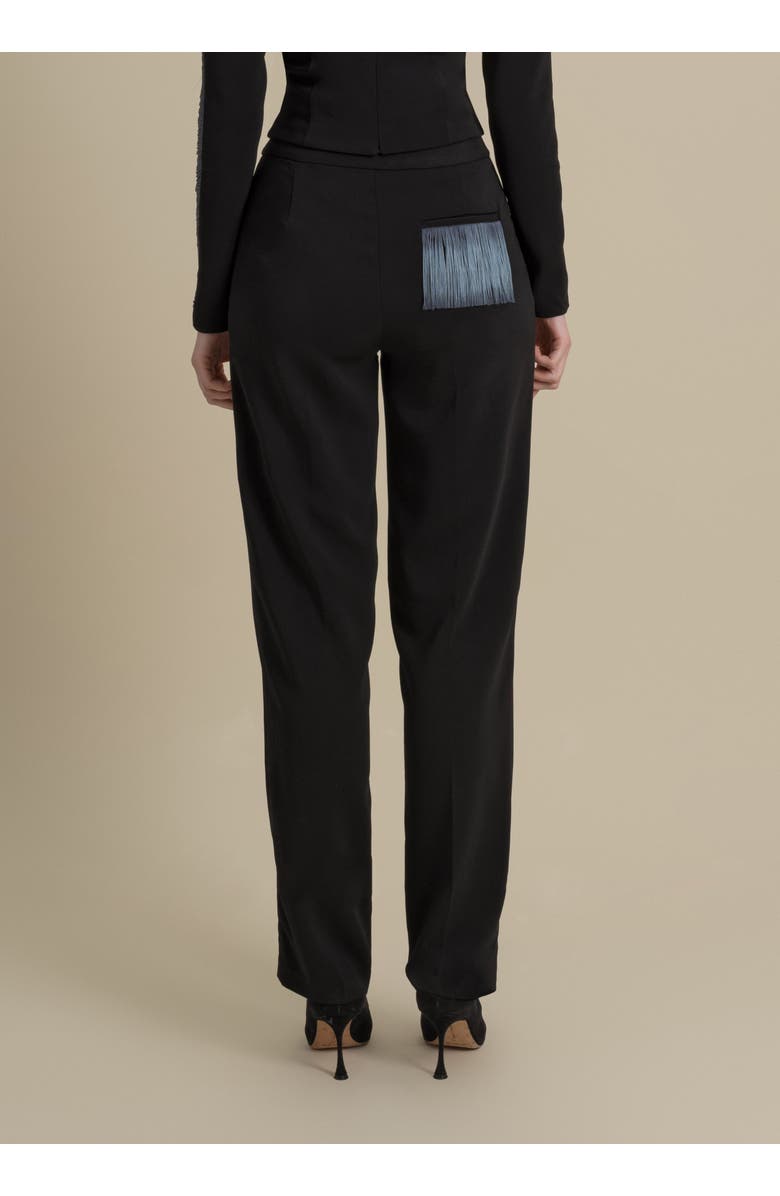 Contessa Mills Medusa Fringe Loose-Fit Double-Pleat Stretch Crepe Trousers, Alternate, color, Blue Smoke