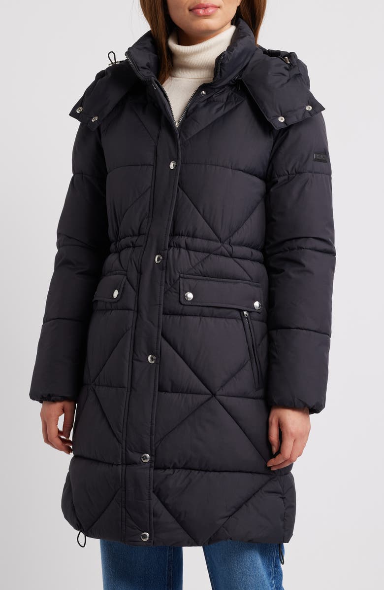 Sam Edelman Mixed Quilt Puffer Coat, Main, color, Navy Blue