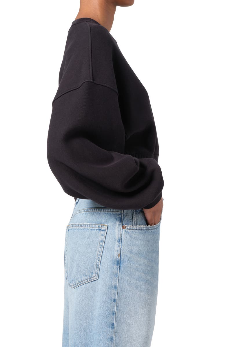 AGOLDE Kit Cotton Fleece Crop Sweatshirt, Alternate, color, Washed Blk (Blk W/ Wsh Seams)