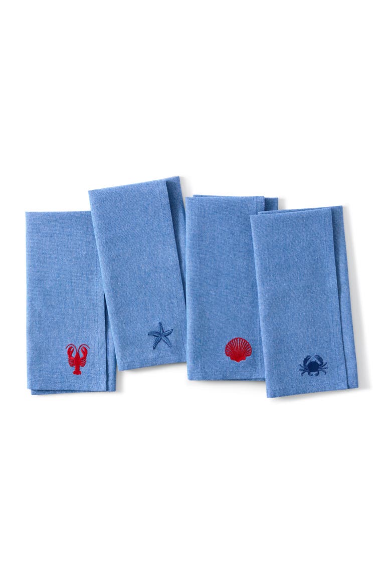 Coastal Embroidered Napkins Set of 4 Blue - 17"W x 17"L, Main, color, Blue