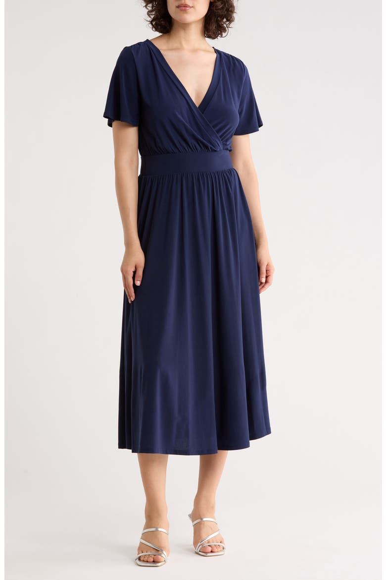 Knit Short Sleeve Midi Dress, Main, color, NAVY