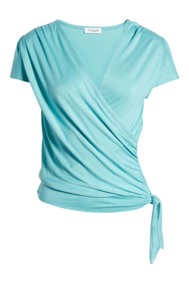 Faux Wrap Top, Alternate, color, AQUA
