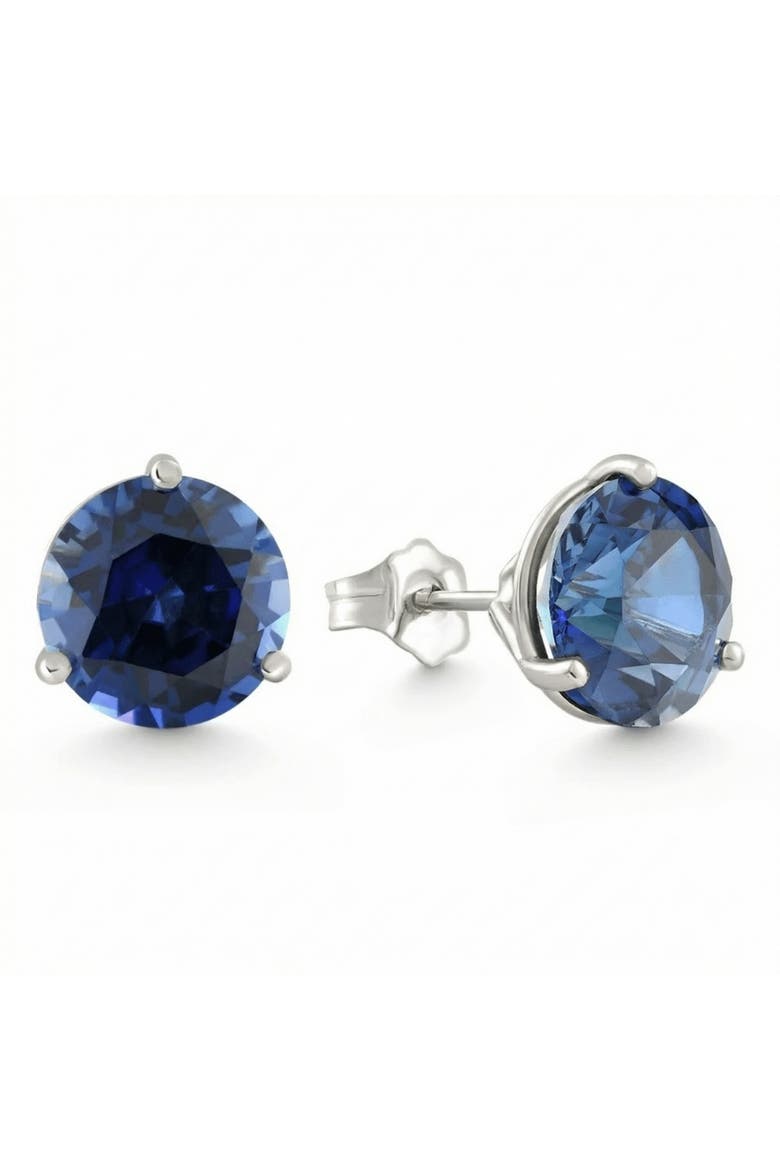 7Ct Round Blue Sapphire Studs 9mm Women's 14k Earring 3 Prong Martini Lab Grown, Alternate, color, White Gold