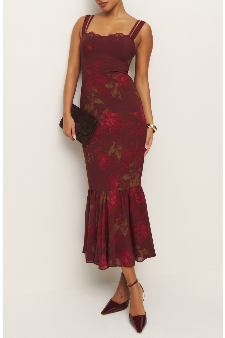 Irisa Floral Trumpet Dress, Main, color, BARCELONA BORDER