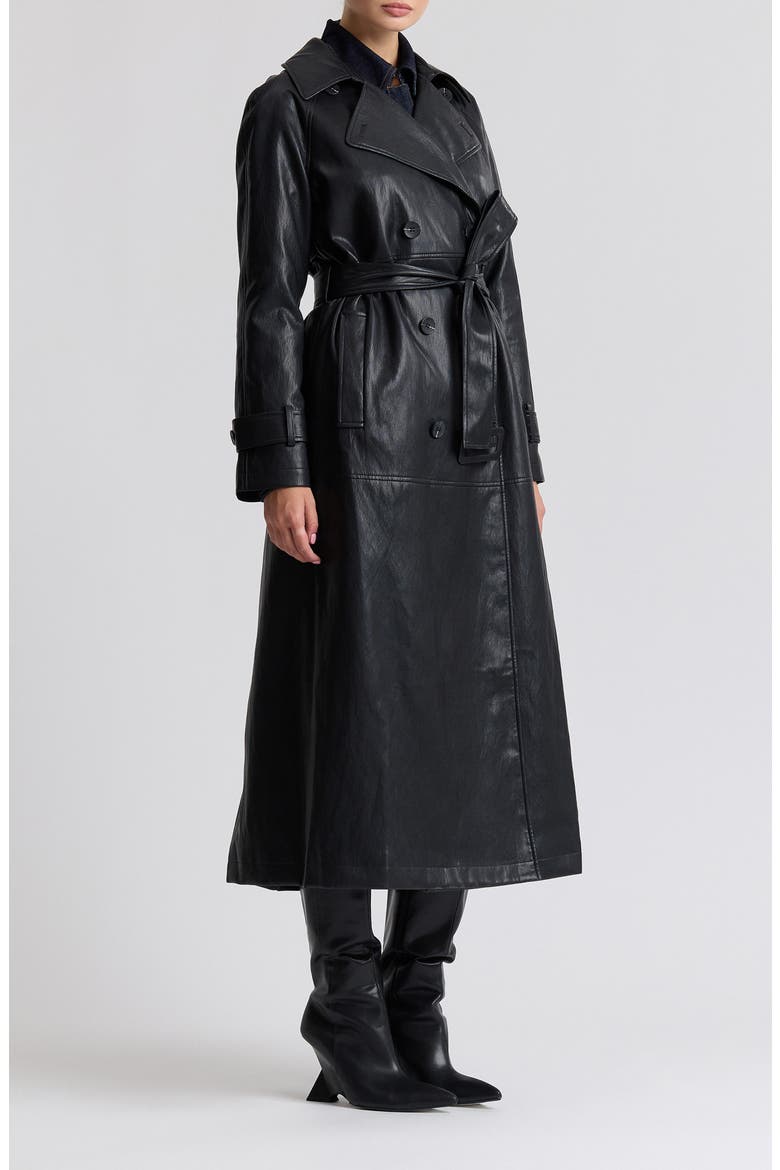 Oversize Raglan Faux Leather Trench Coat, Alternate, color, BLACK