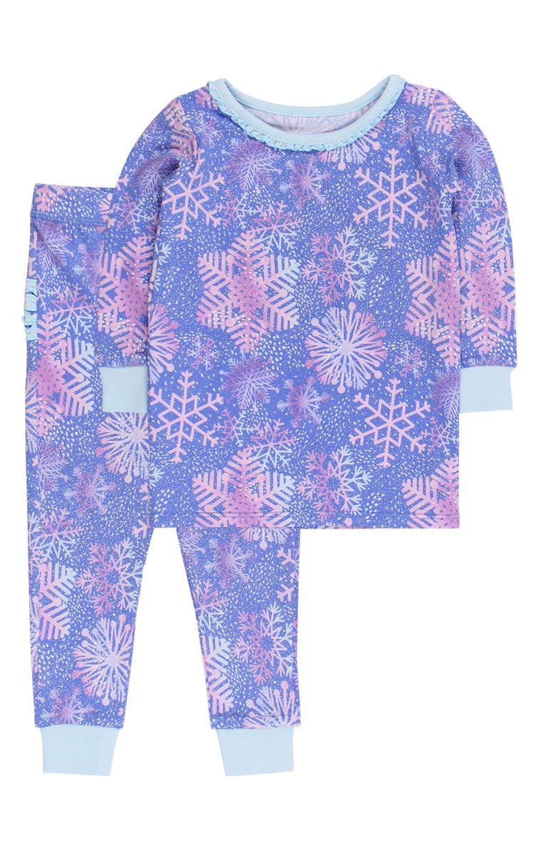 RuffleButts Modal Blend Toddler Girls Ruffle Long Sleeve Pajama Set, Alternate, color, Shimmer Snowflakes