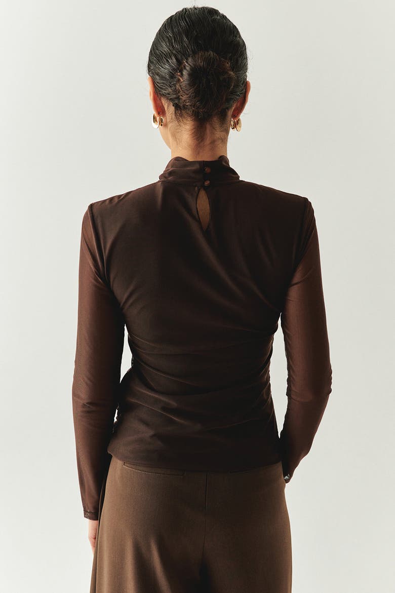 Drew Turtleneck Blouse, Alternate, color, Brown