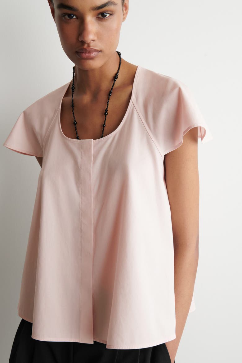 Fluted-sleeve Cotton Blouse, Alternate, color, PINK