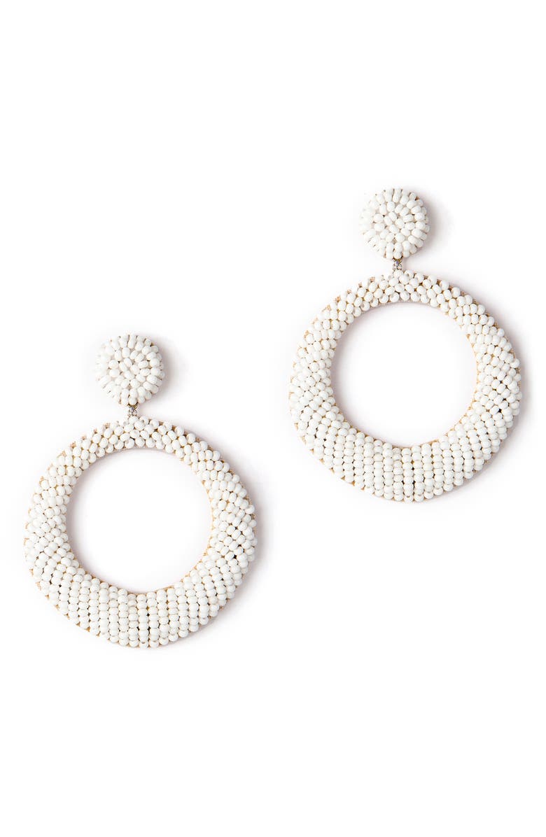 Deepa Gurnani Asta Beaded Hoop Drop Earrings, Main, color, White