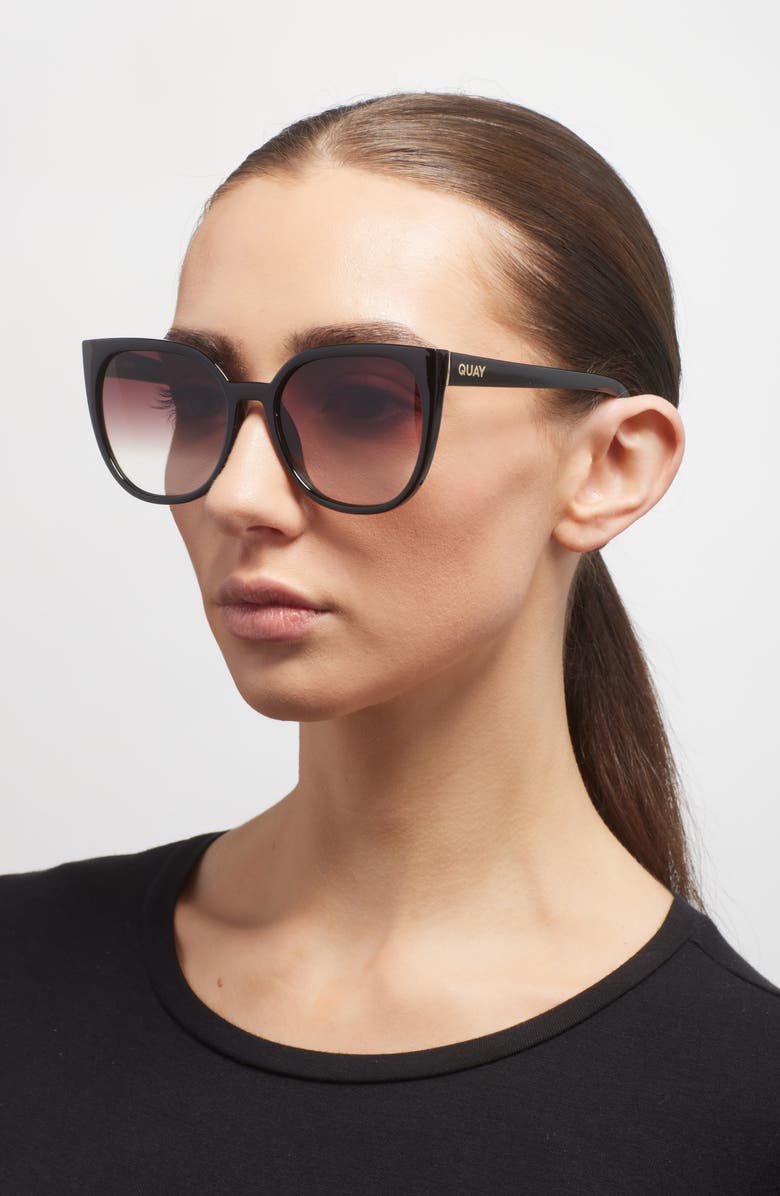 QUAY Staycation 57mm Gradient Cat Eye Sunglasses, Alternate, color, Black/ Brown Fade