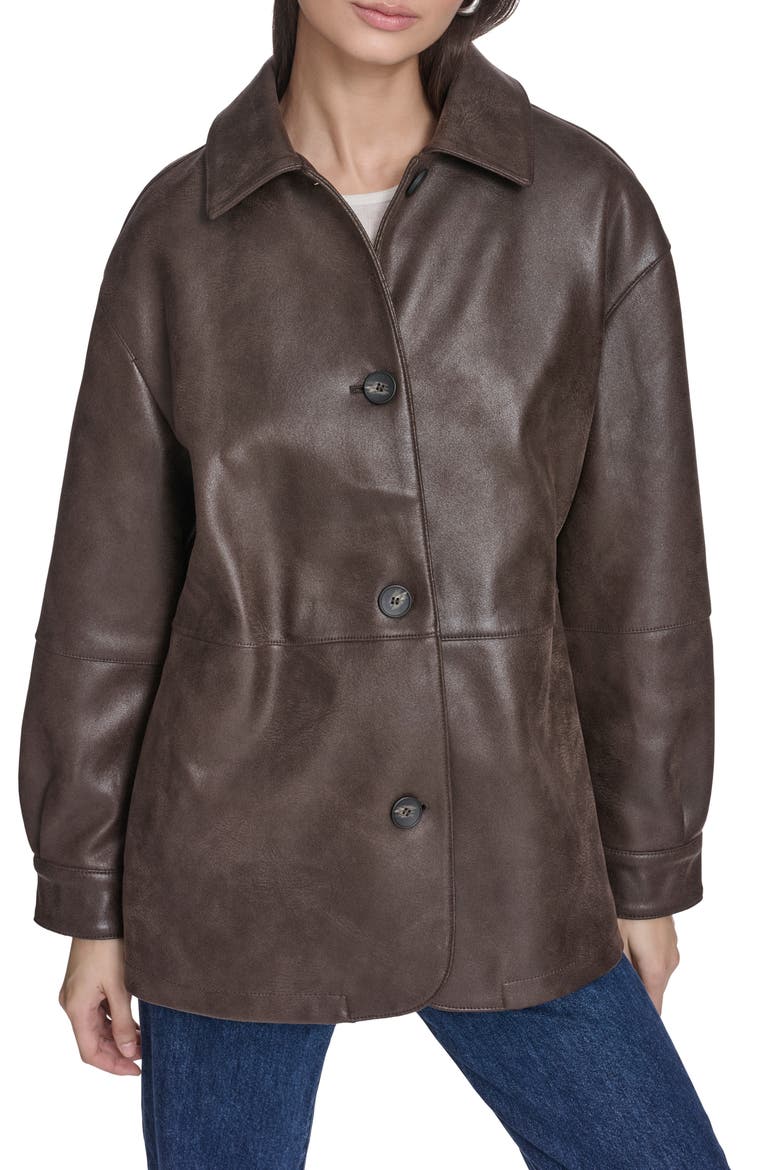 Water Resistant Faux Leather Coat, Main, color, DARK BROWN FAUX SUEDE
