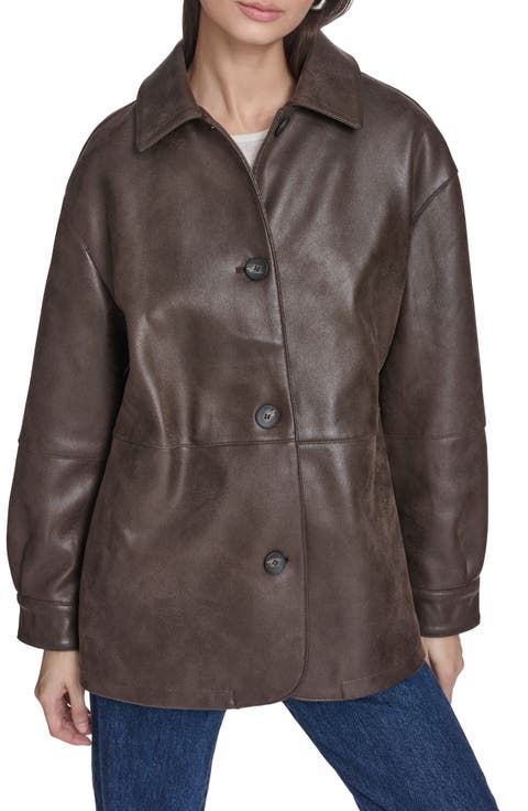 Water Resistant Faux Leather Coat