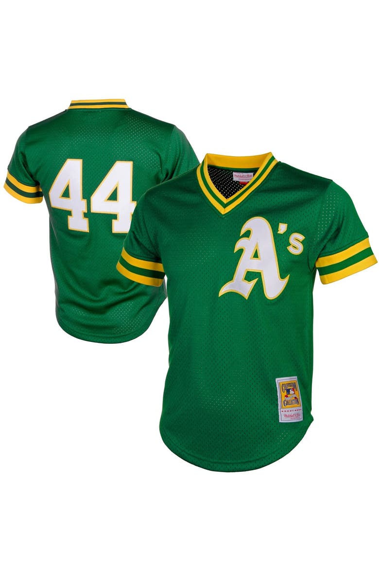 Men's Mitchell & Ness Reggie Jackson Green Oakland Athletics Cooperstown Mesh Batting Practice Jersey, Main, color, Green