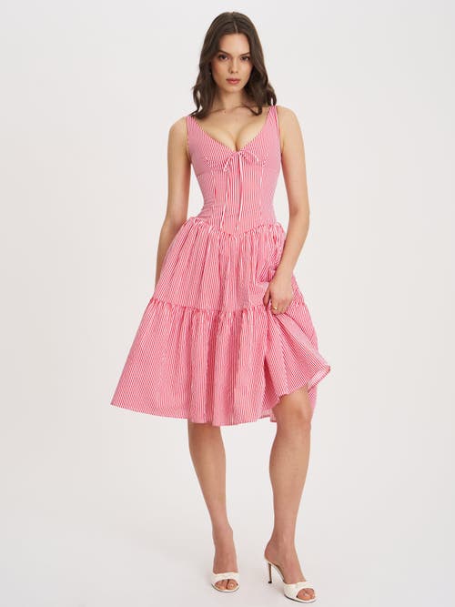 Miss Circle Women Oceana Red Candy Stripe Drop Waist Midi Dress In Pink