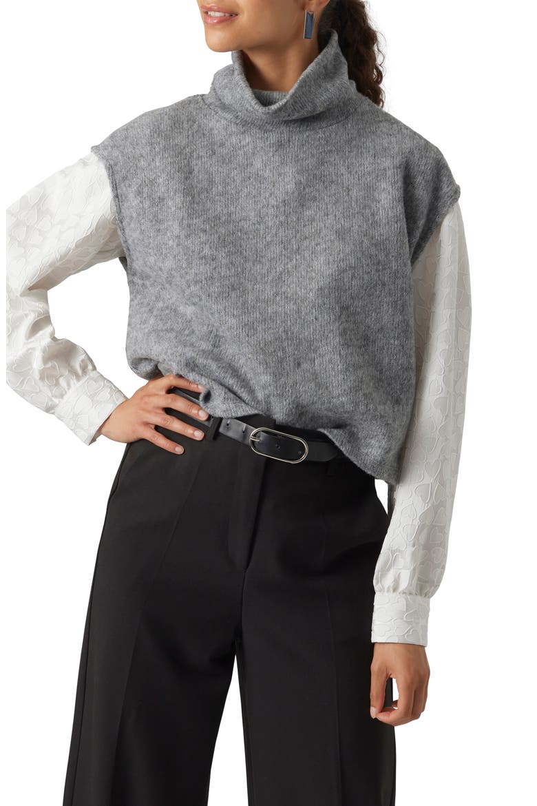 Blis Cap Sleeve Turtleneck Sweater, Main, color, LIGHT GREY MELANGE