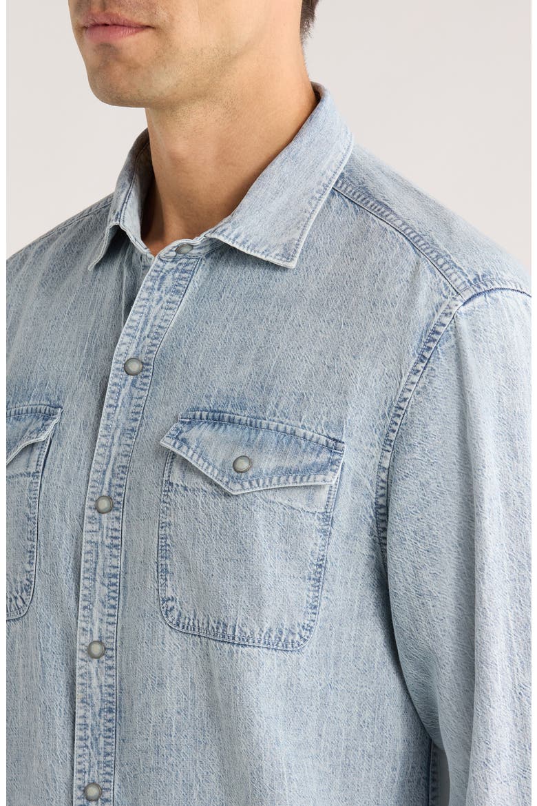 Go West Lyocell & Linen Snap-Up Western Shirt, Alternate, color, LIGHT INDIGO