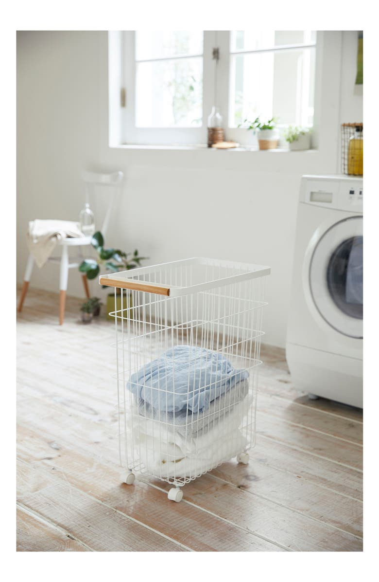 Yamazaki Slim Rolling Laundry Hamper, Alternate, color, White