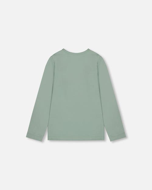 Deux Par Deux Organic Cotton Jersey Top With Owl In Green