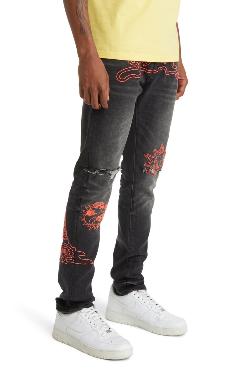ICECREAM Outline Embroidered Ripped Jeans, Alternate, color,
