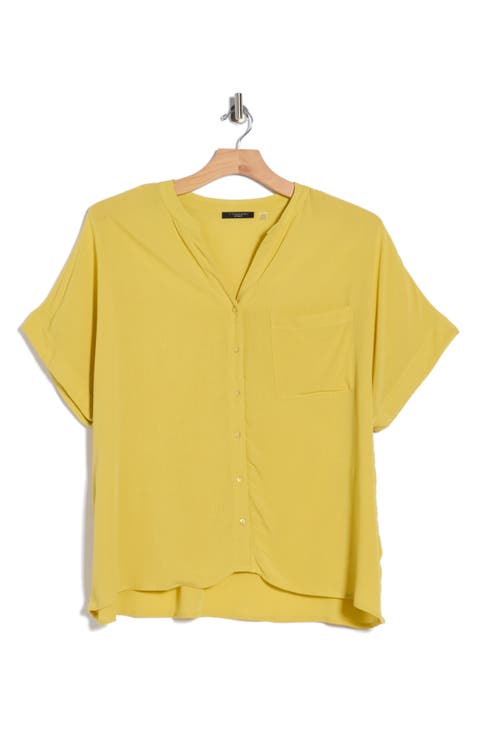 Elbow Sleeve Button-Up Shirt (Plus)