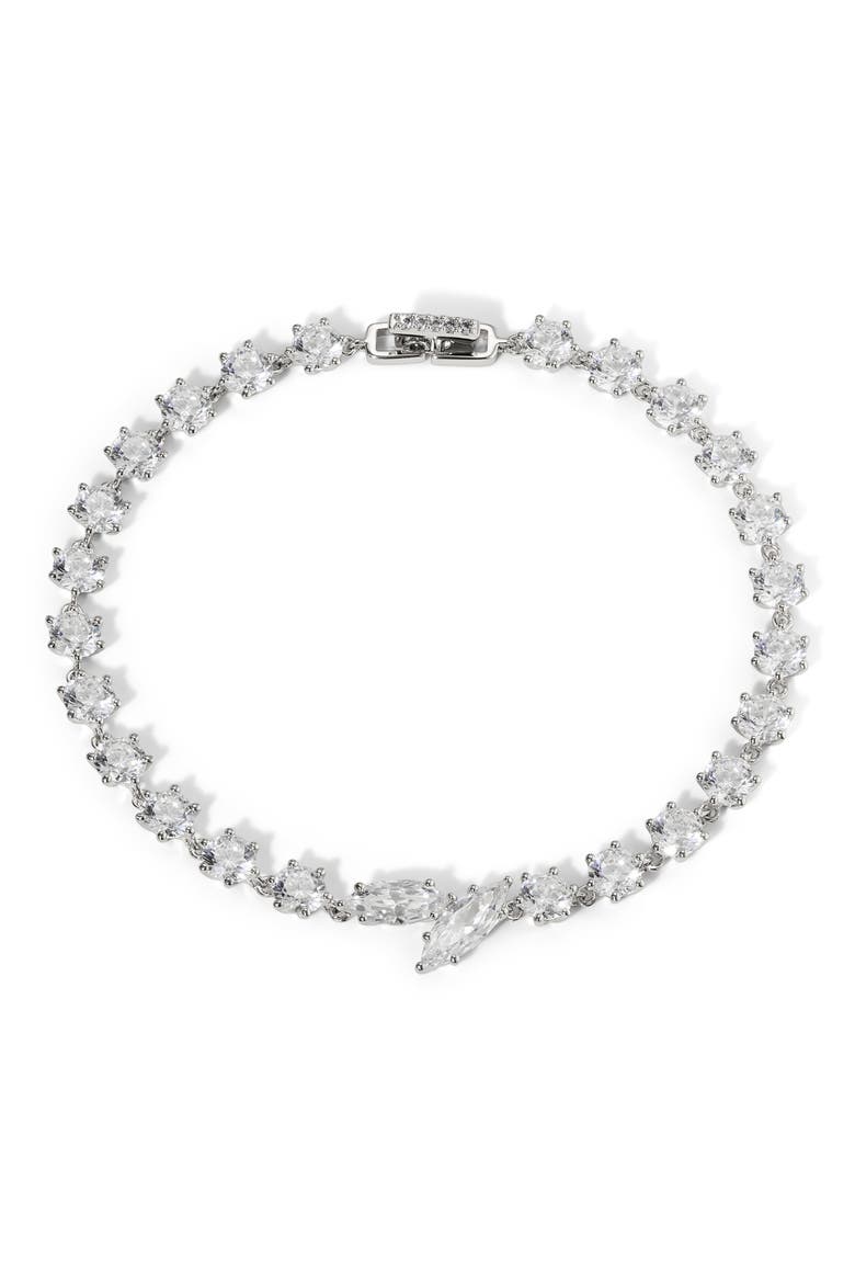 Beatrix Offset Cubic Zirconia Bracelet, Main, color, RHODIUM
