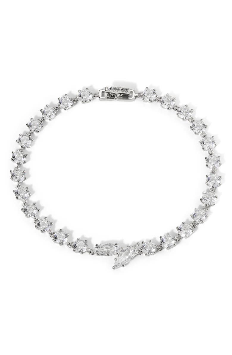 Nadri Beatrix Offset Cubic Zirconia Bracelet, Main, color, Rhodium