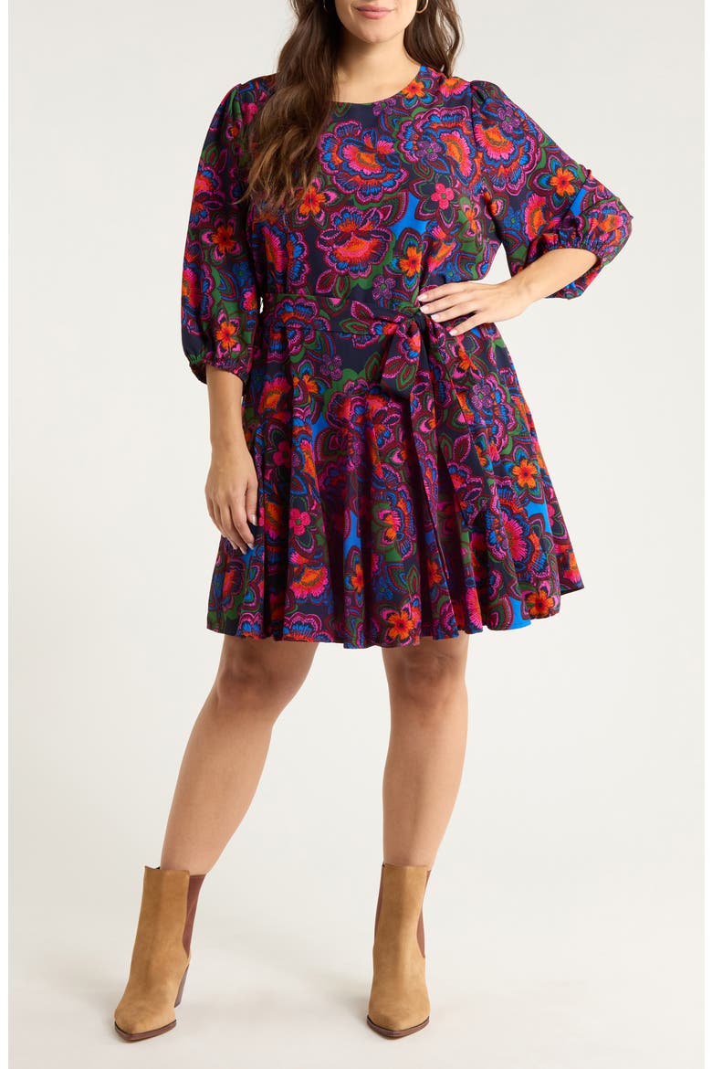 Rainbow Floral Print Minidress, Main, color, NAVY-FUCHSIA