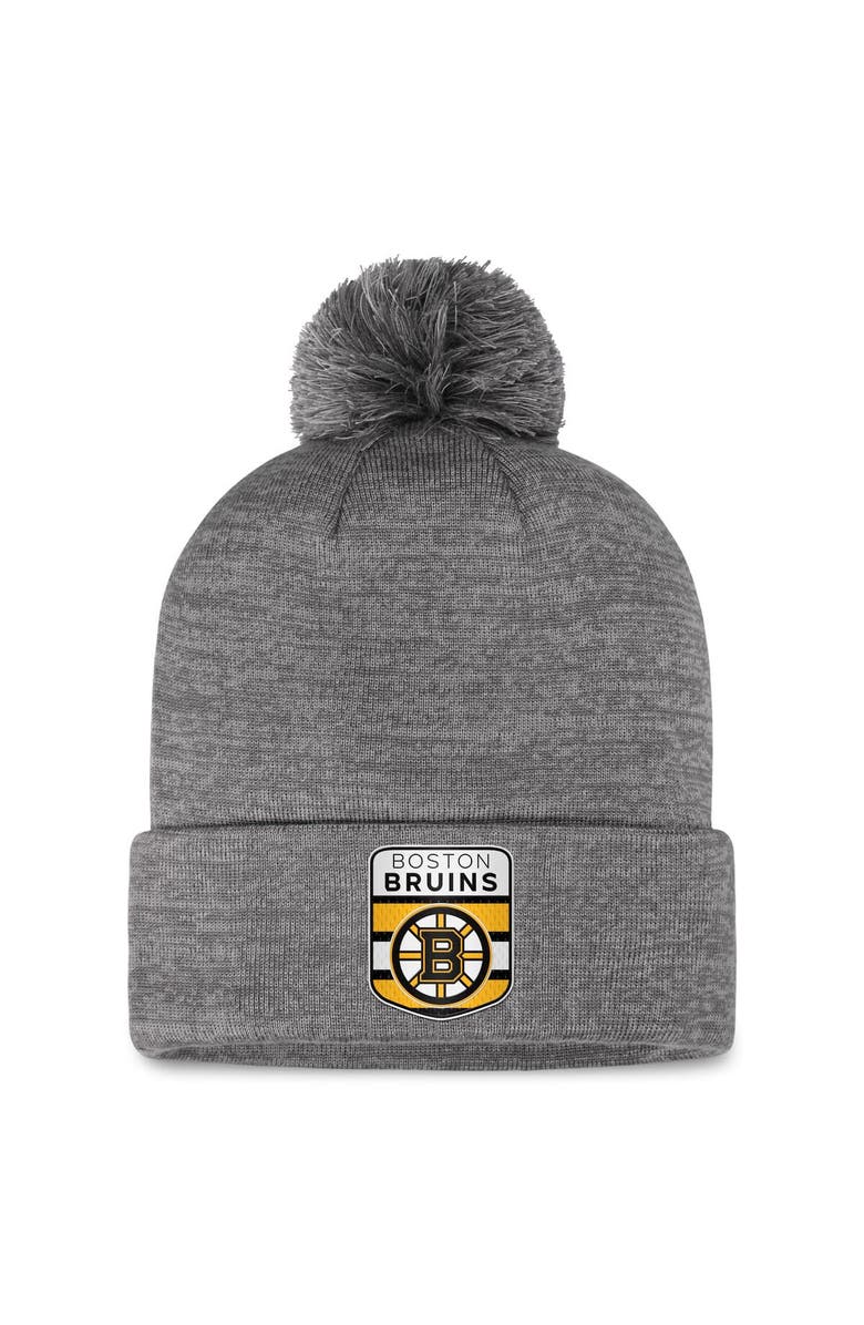 FANATICS Men's Fanatics Branded Gray Boston Bruins Authentic Pro Home Ice Cuffed Knit Hat with Pom, Main, color,