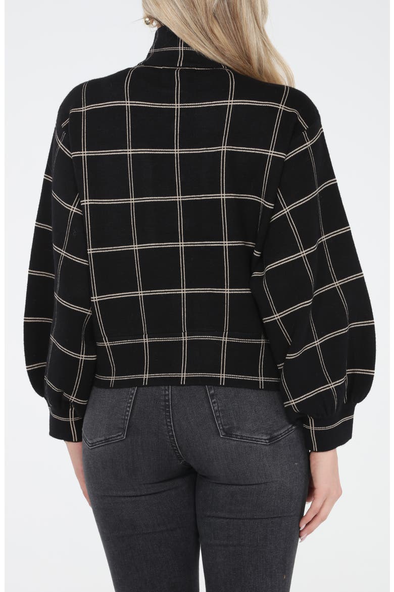 Windowpane Mock Neck Snap Jacket, Alternate, color, BLACK MULTI